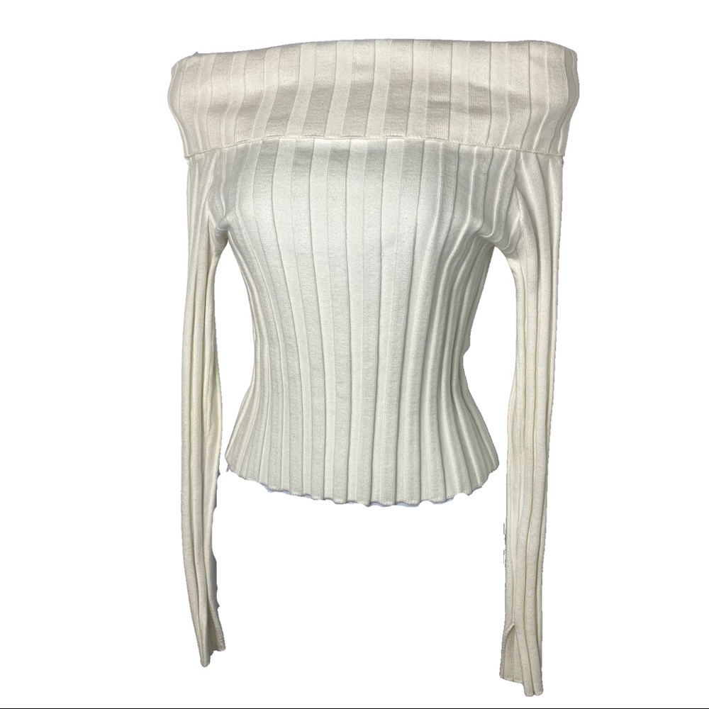 Zara Sweater Stretchy Ribbed Knit Off Shoulder M
